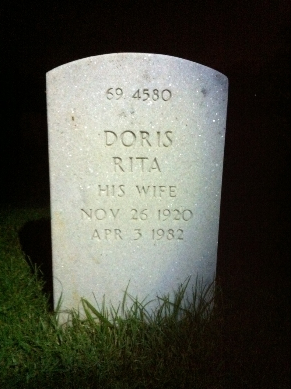 Back of headstone — Doris Mitchell