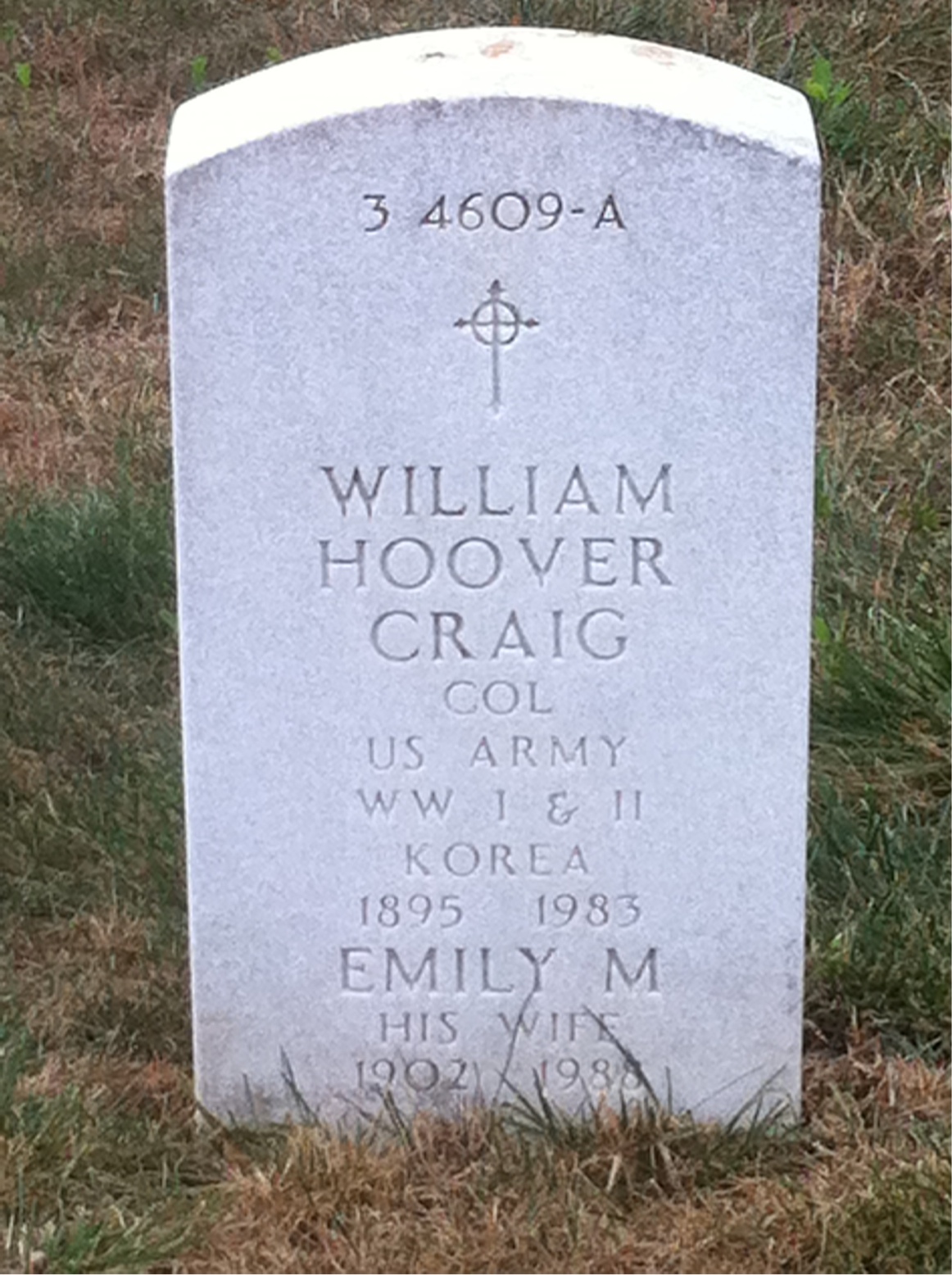 Back of headstone — William Hoover Craig