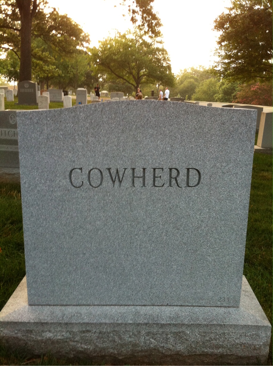 Back of headstone — Robert Cowherd