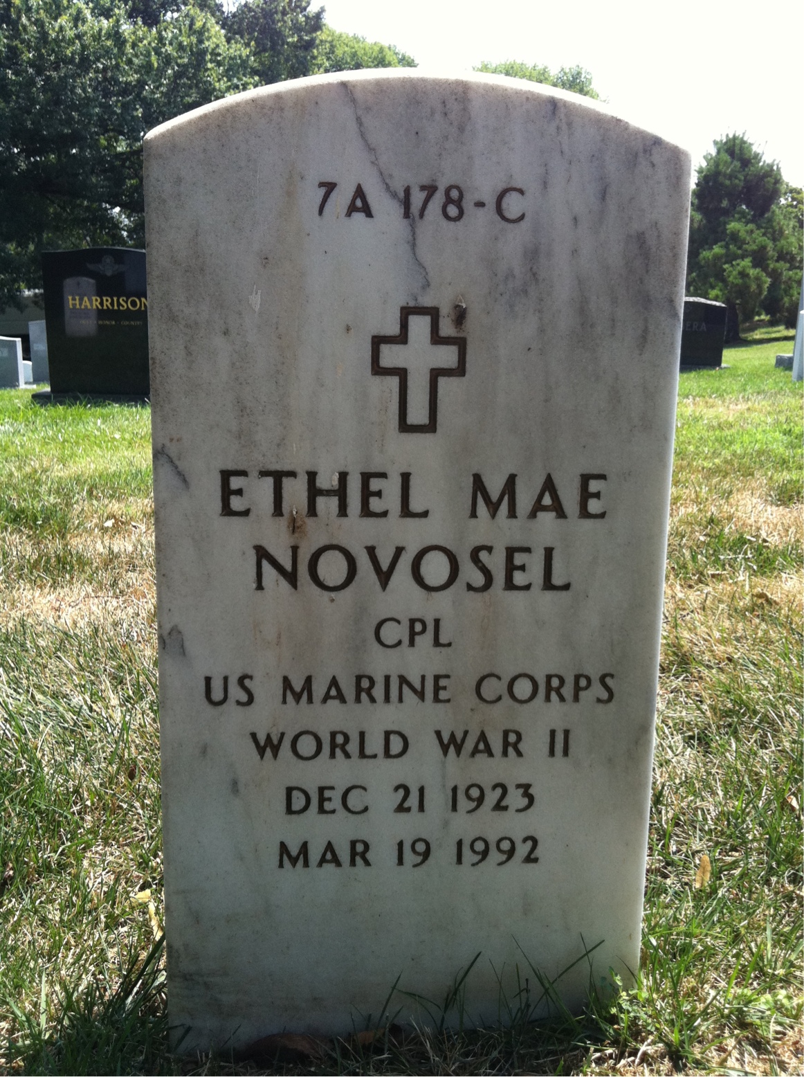 Back of headstone — Ethel Novosel