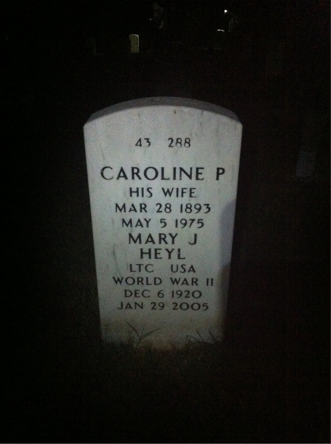 Back of headstone — Mary Heyl