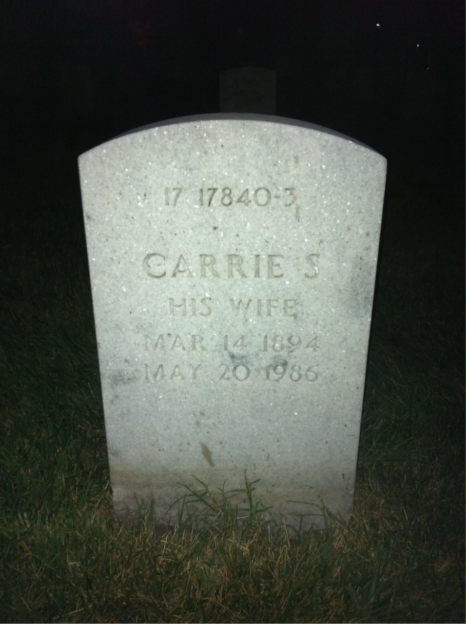Back of headstone — Carrie Armstrong