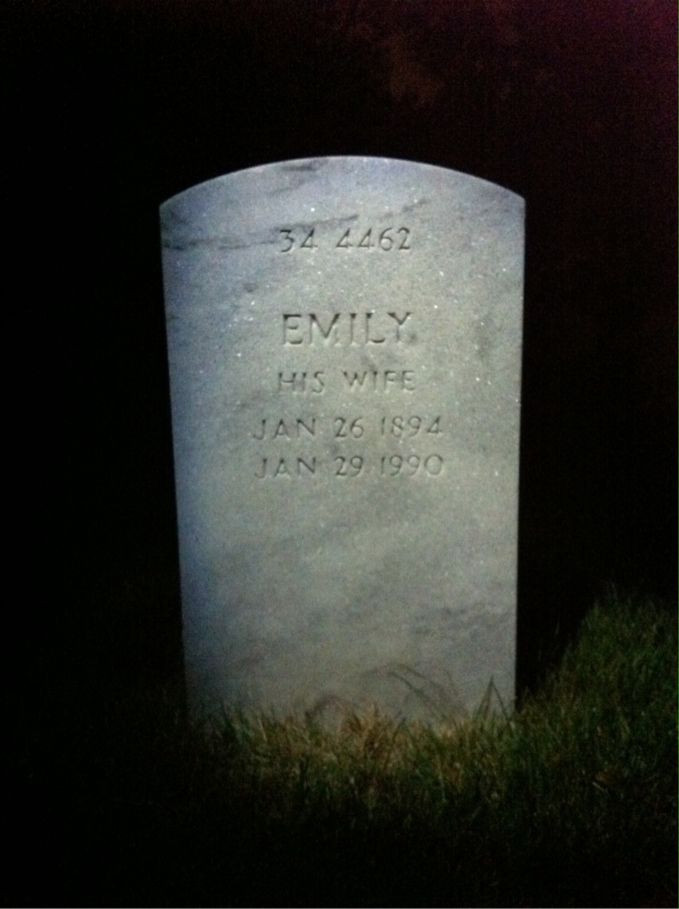Back of headstone — Emily Avery