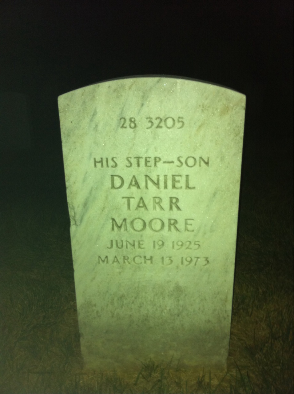 Back of headstone — Daniel Moore