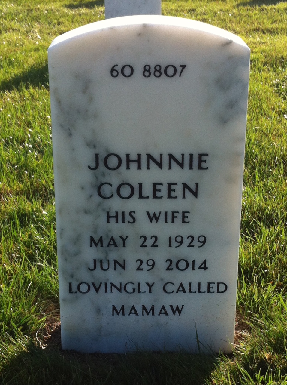 Back of headstone — Olin Jones