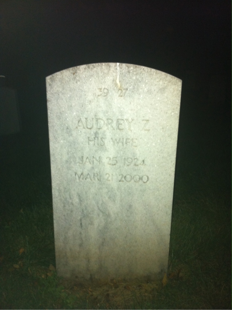 Back of headstone — Audrey Mitchell