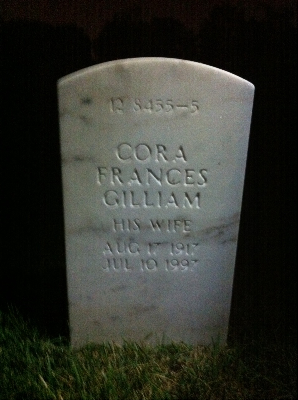 Back of headstone — Cora Motley