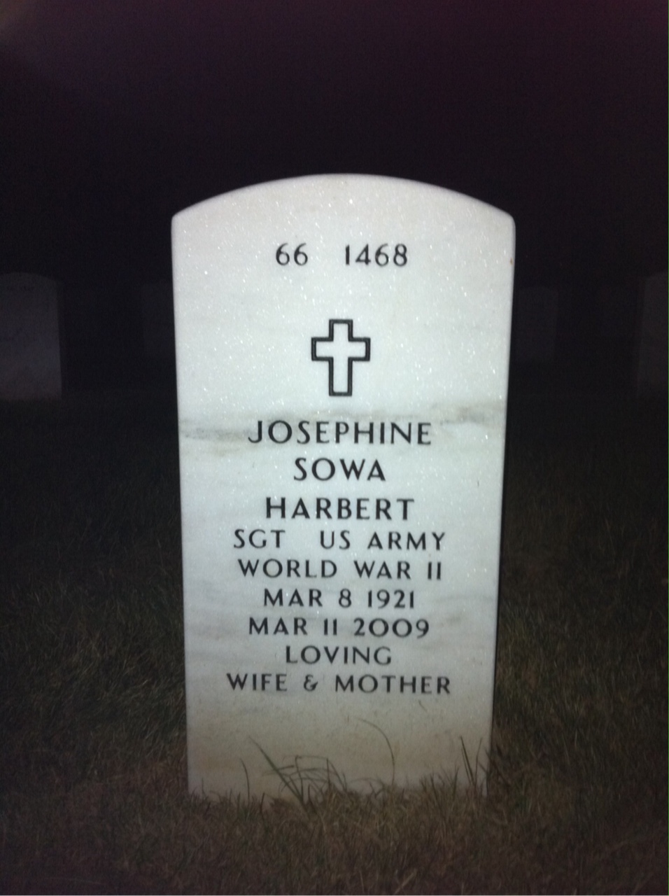 Back of headstone — Josephine Harbert