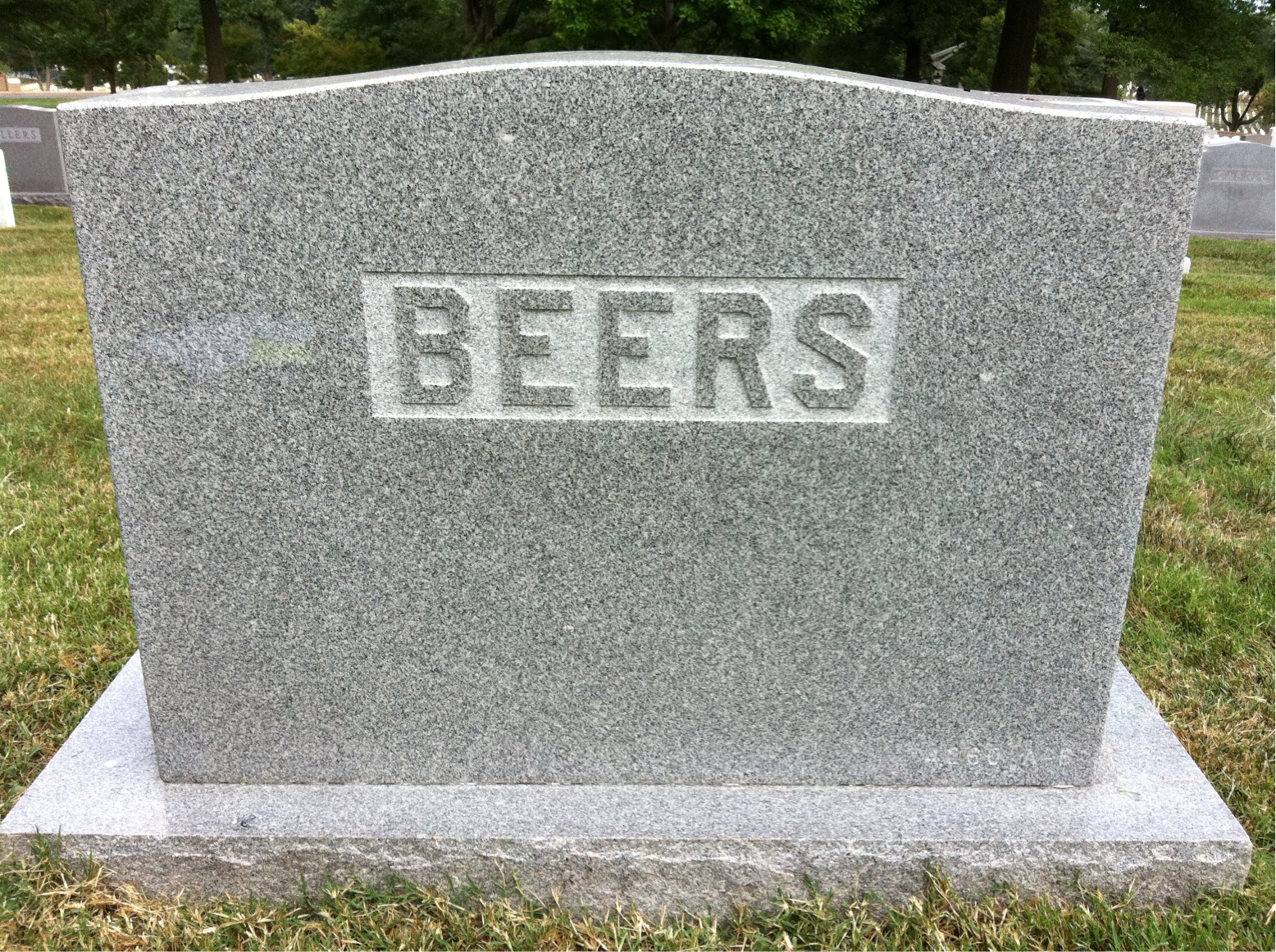 Back of headstone — William Beers