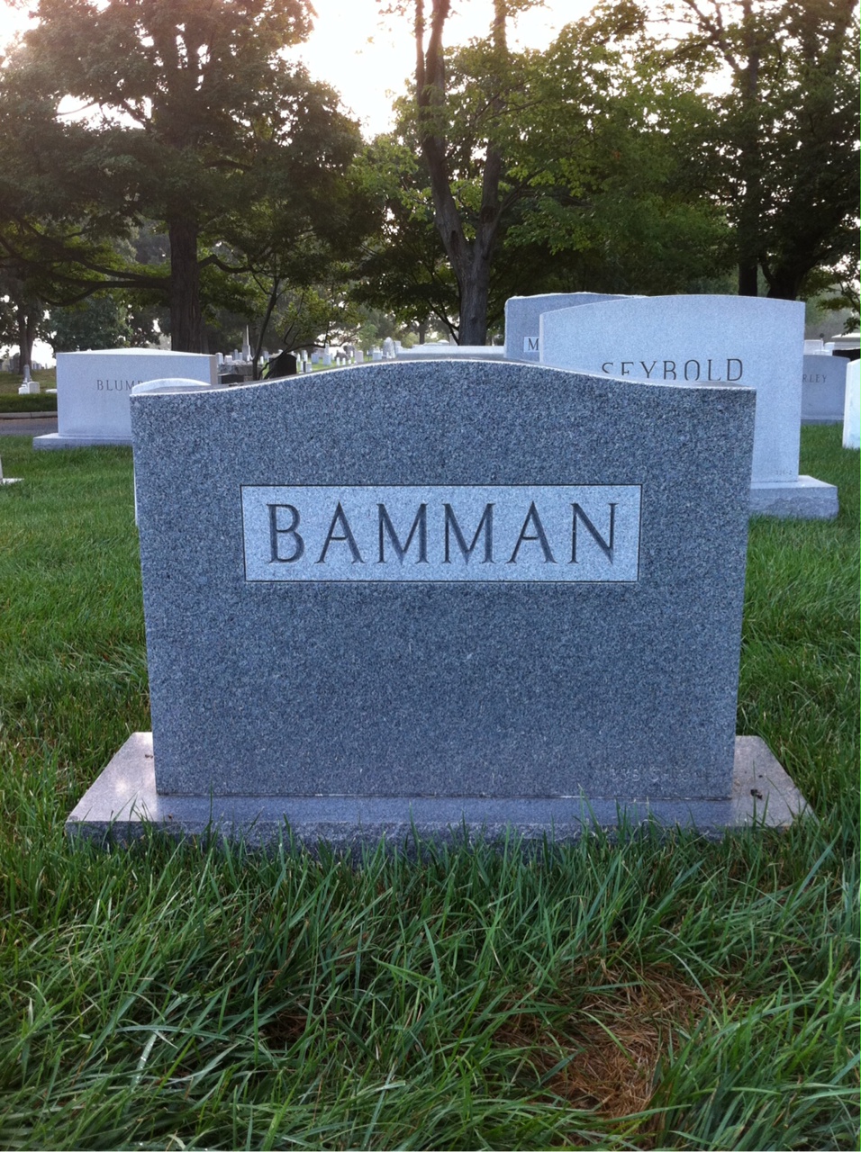 Back of headstone — August Bamman