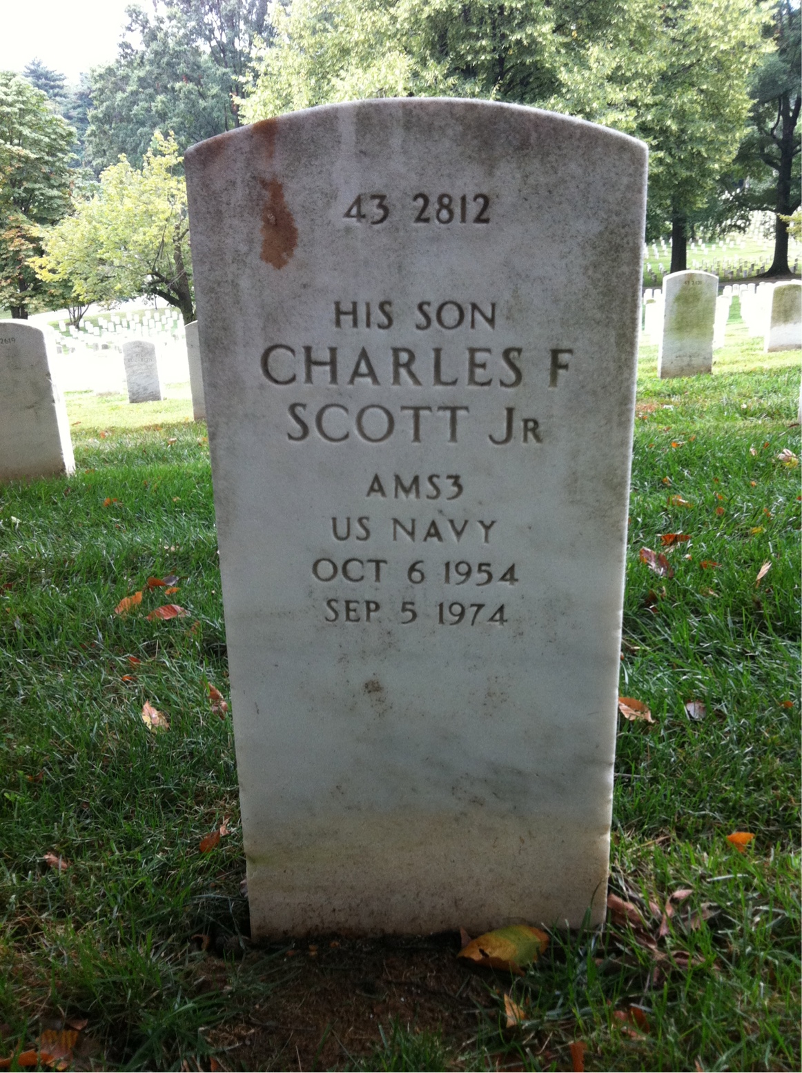 Back of headstone — Charles Fred Scott