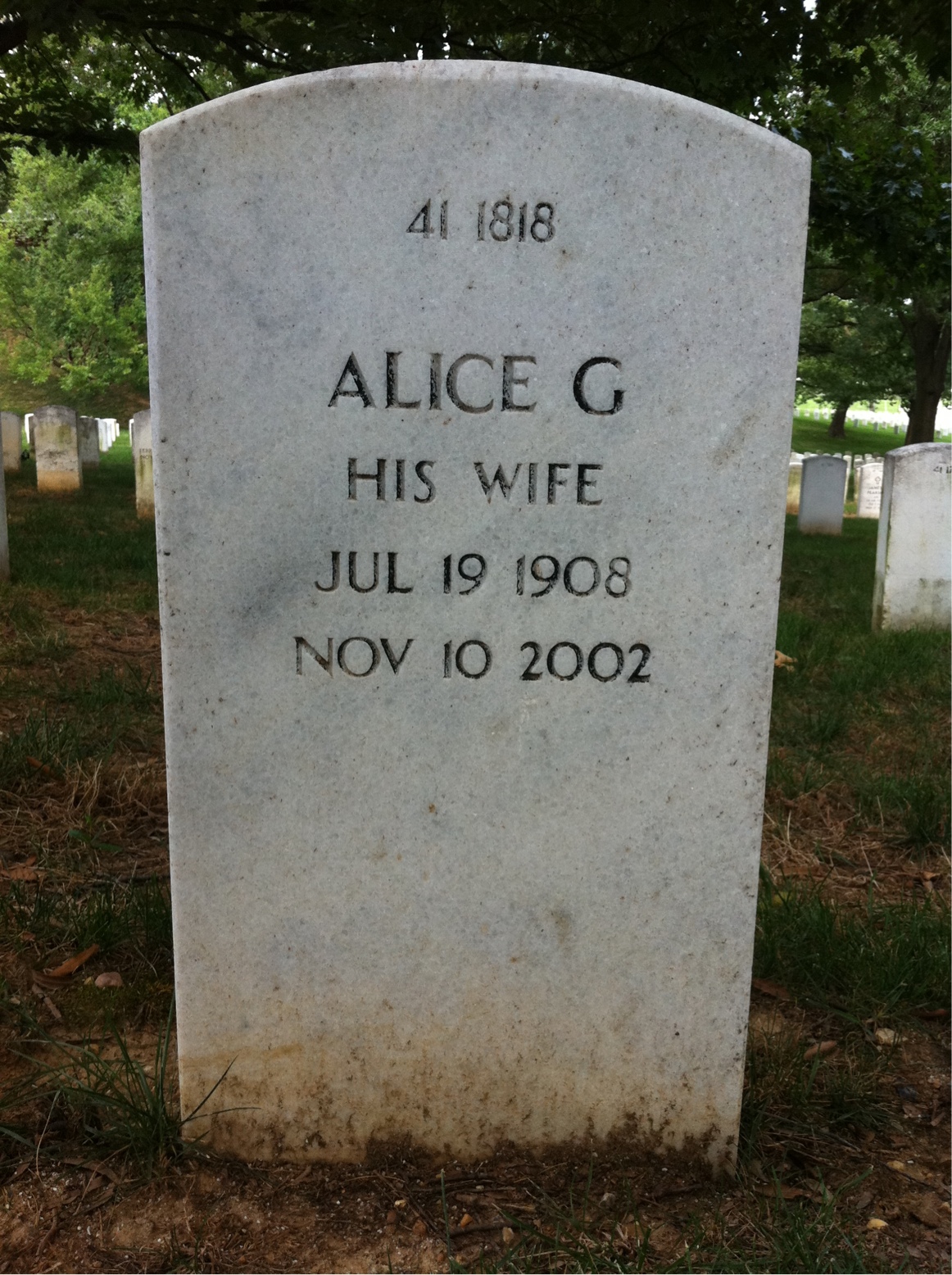 Back of headstone — Alice Bauman
