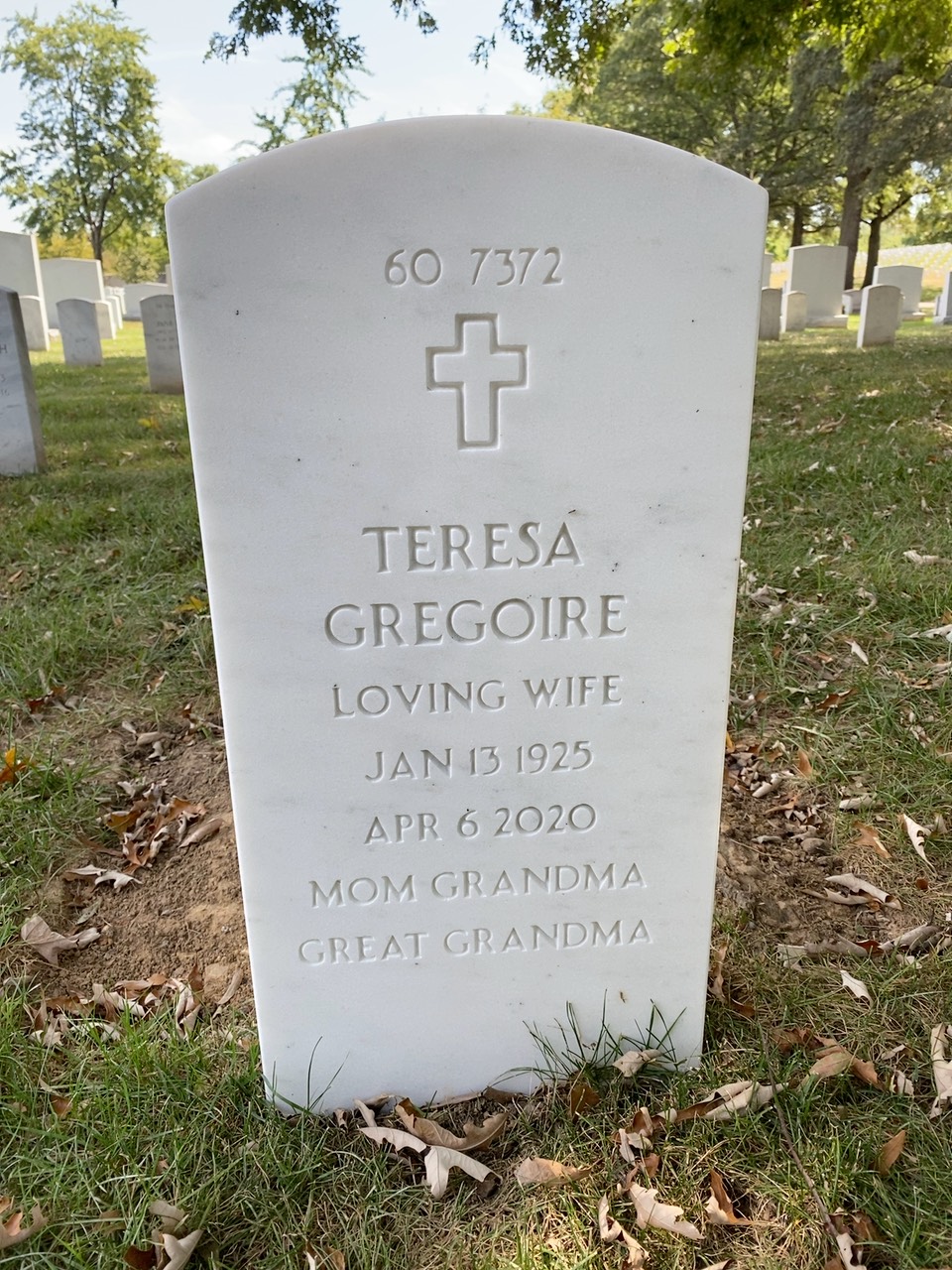 Back of headstone — Louis Gregoire