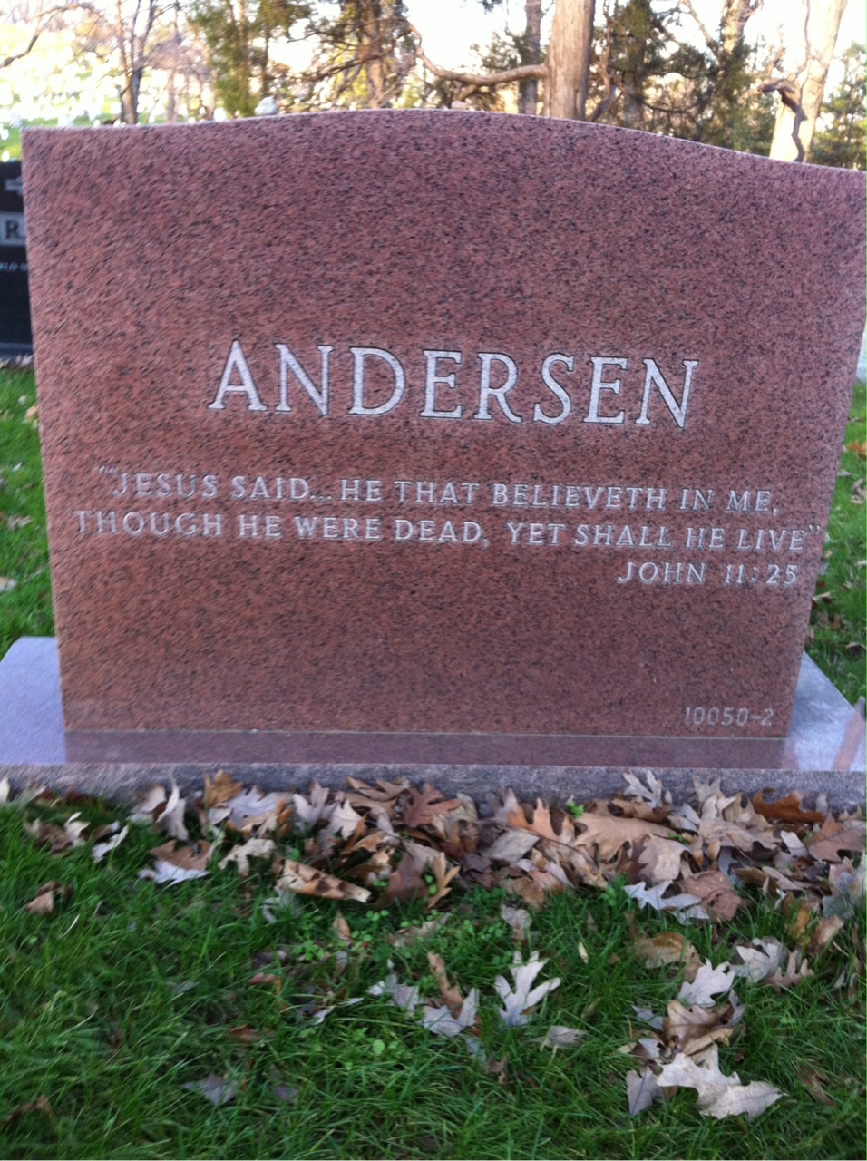 Back of headstone — Daniel Andersen