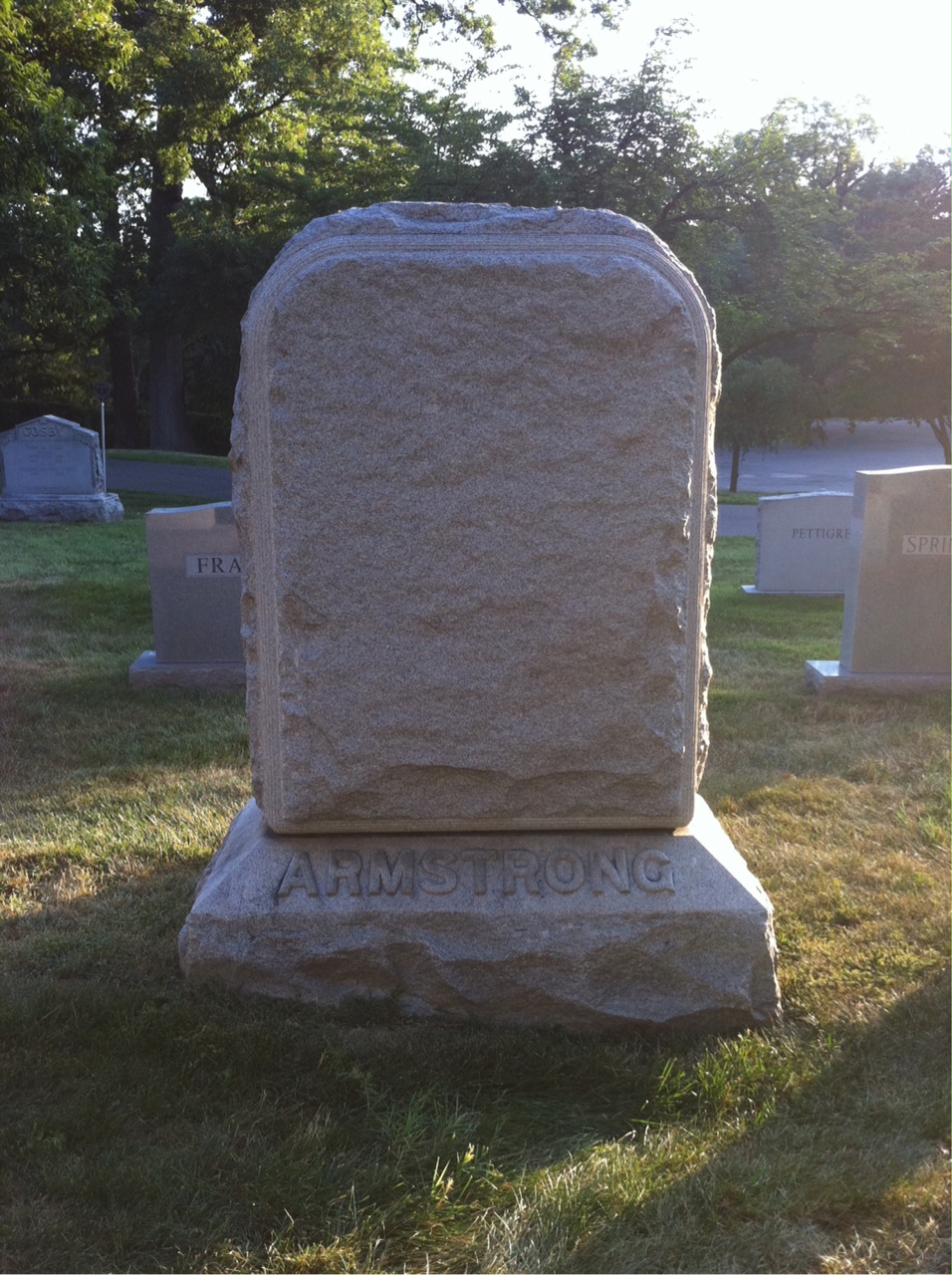 Back of headstone — Frank Armstrong