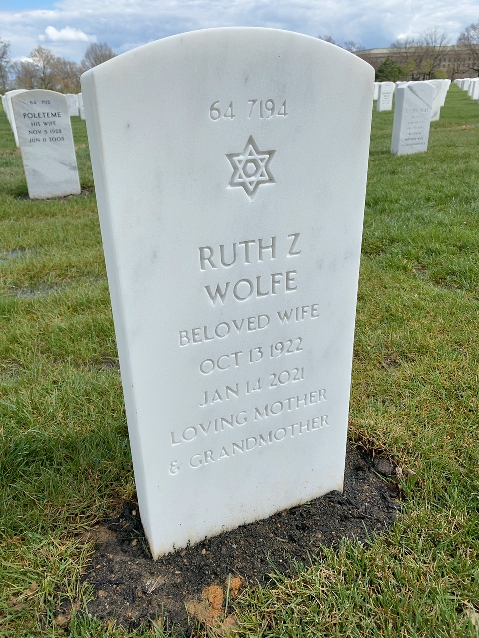 Back of headstone — Melvin Wolfe