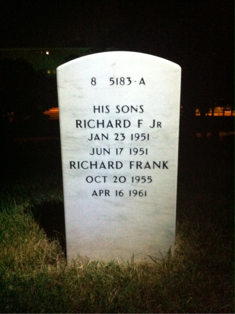 Back of headstone — Richard Dekay