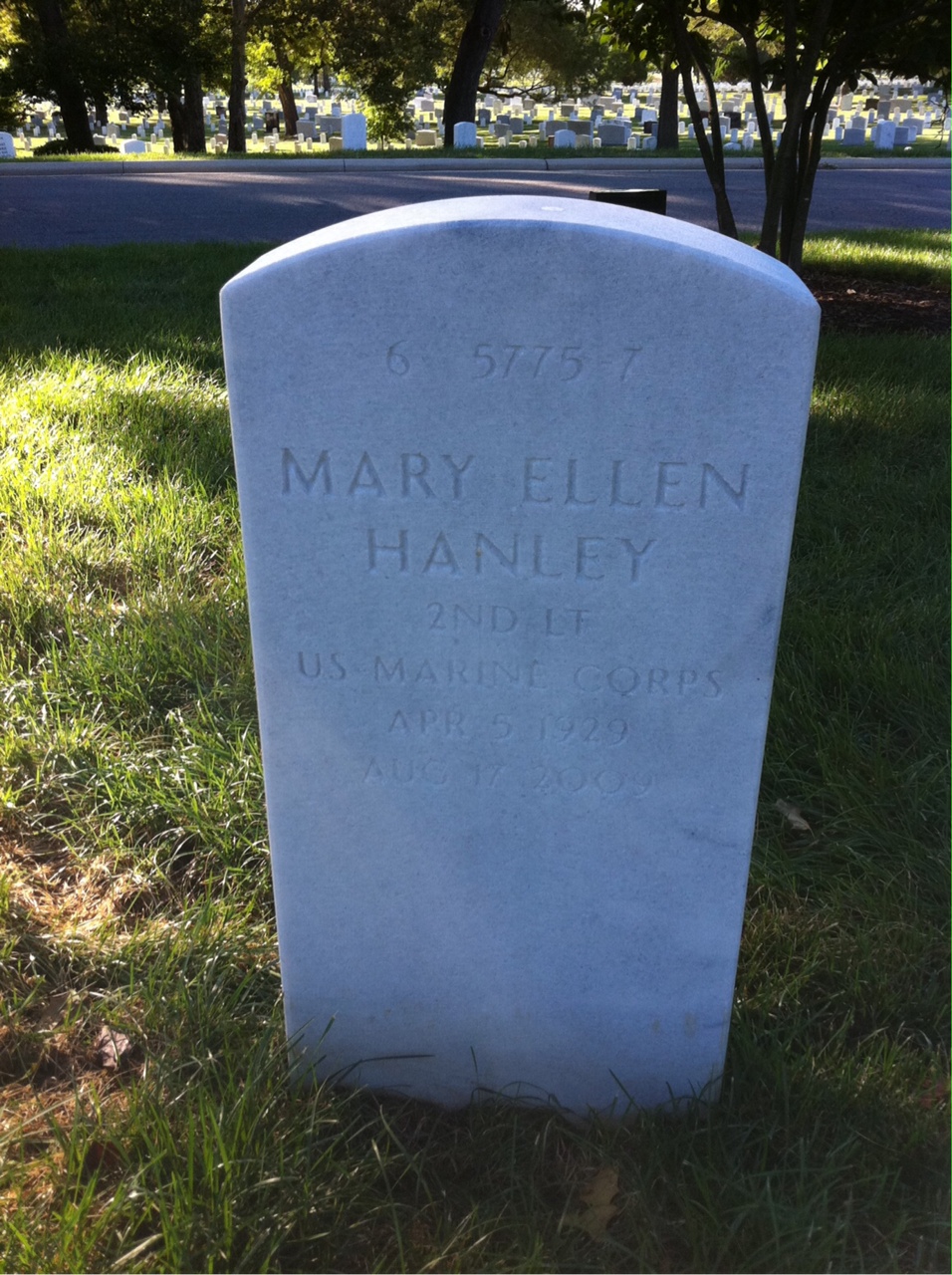 Back of headstone — Mary Hanley
