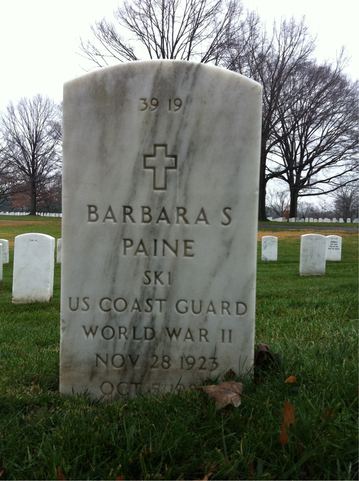Back of headstone — Barbara W Paine