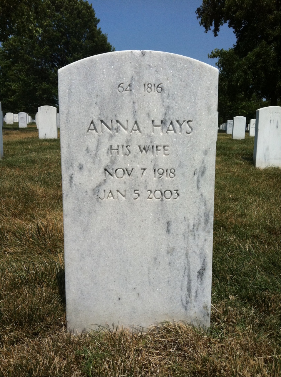 Back of headstone — Anna Allen