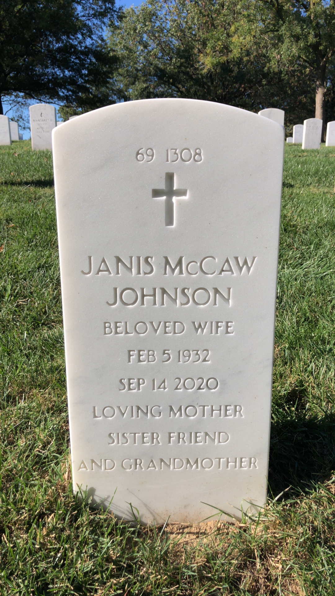 Back of headstone — Clifton Johnson