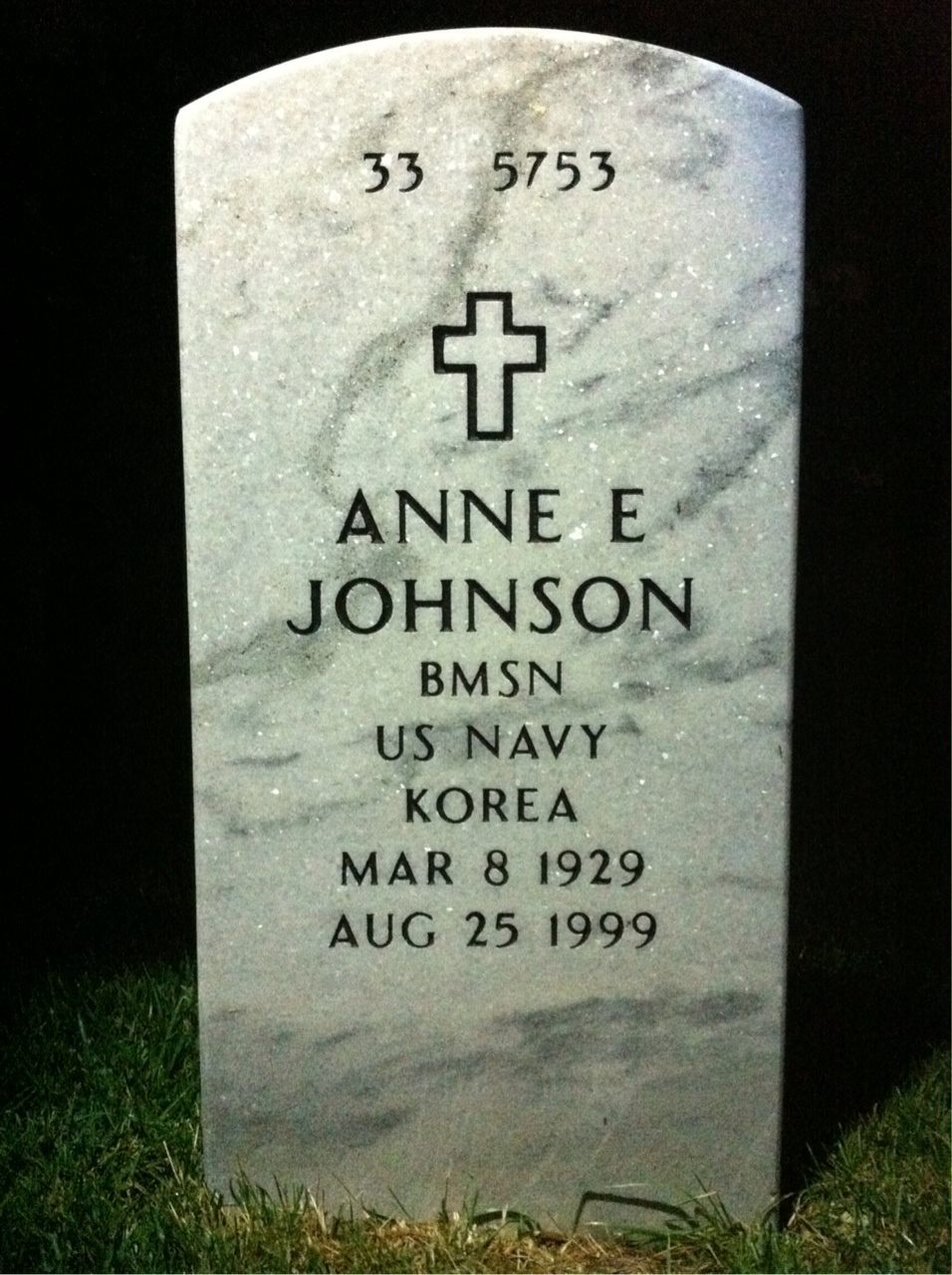 Back of headstone — Anne Johnson