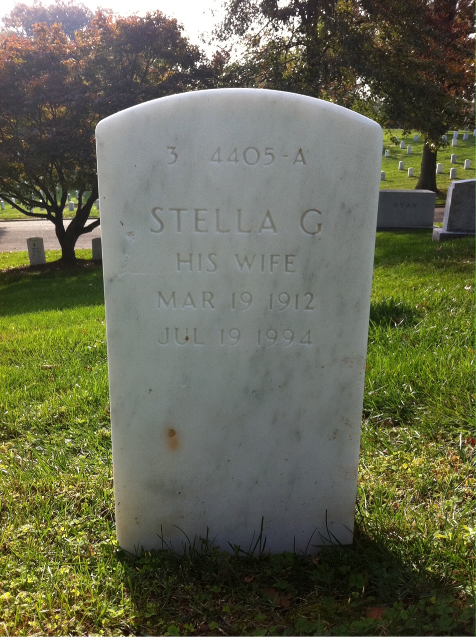 Back of headstone — Stella Angle