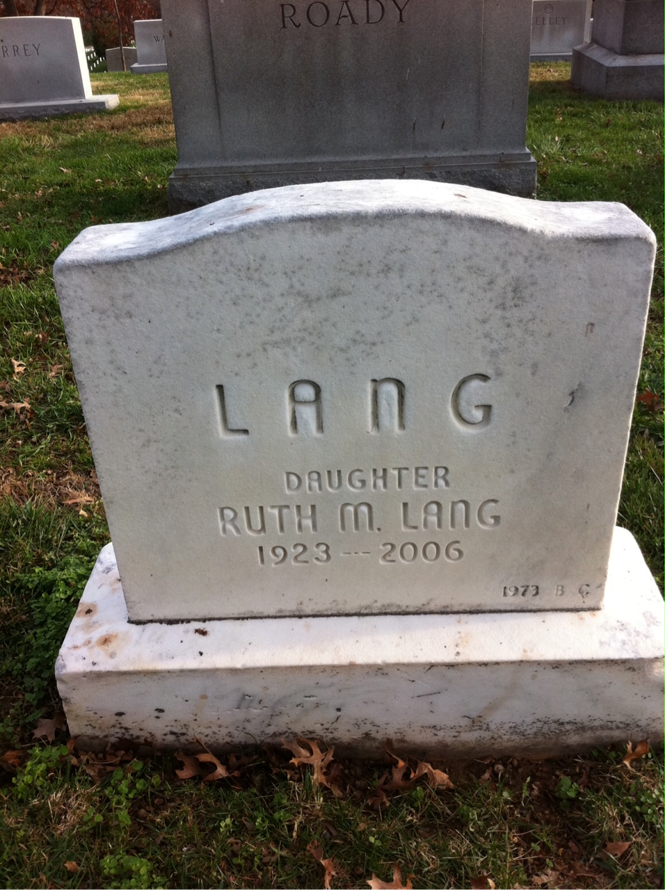 Back of headstone — Arthur Lang