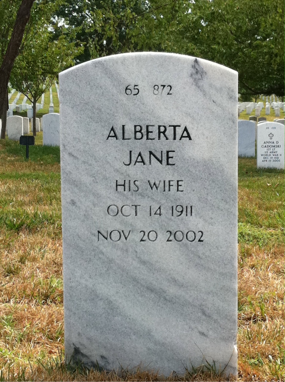Back of headstone — Alberta Abbott