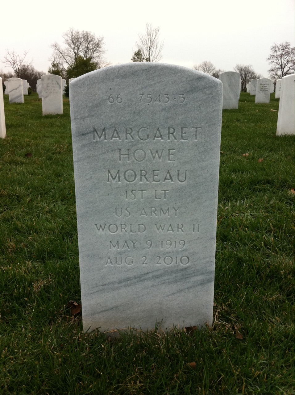Back of headstone — Margaret Moreau