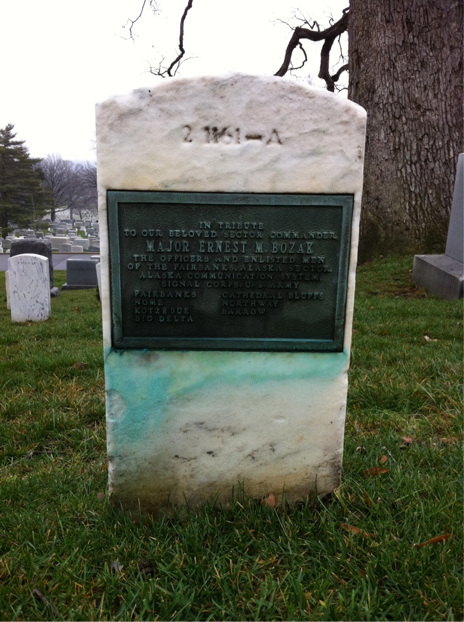 Back of headstone — Ernest Bozak
