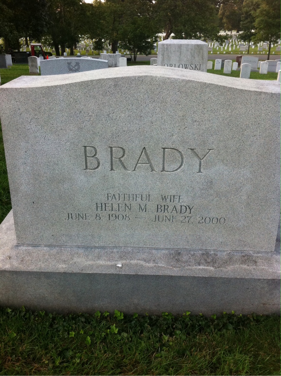 Back of headstone — Thomas J Brady