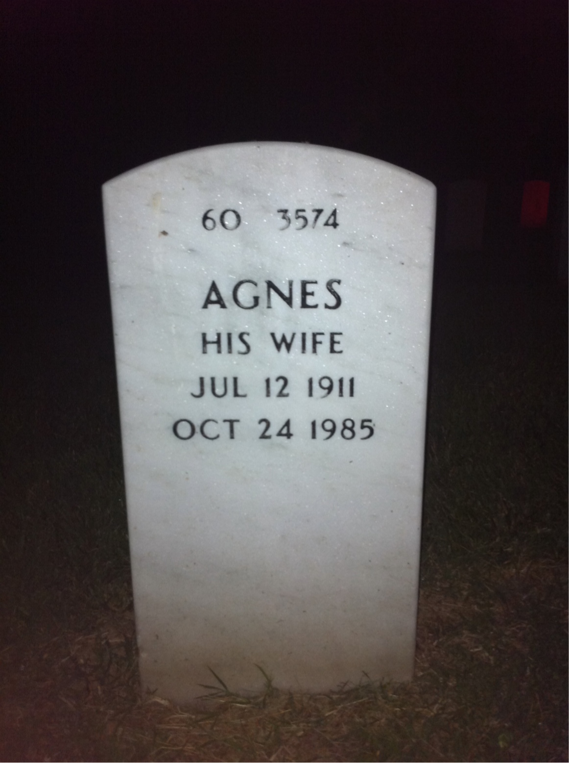Back of headstone — Agnes Mather