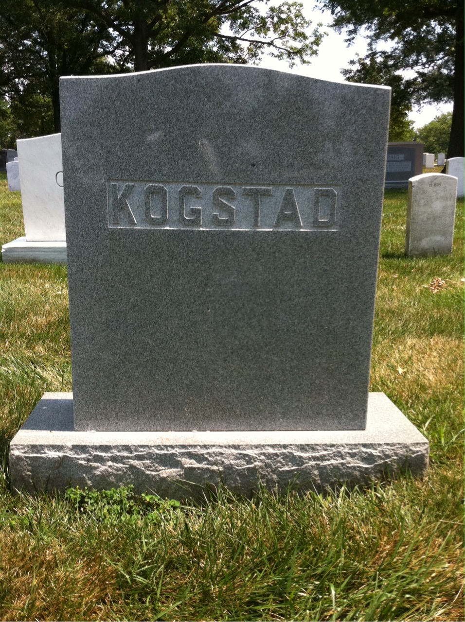 Back of headstone — Arthur Kogstad