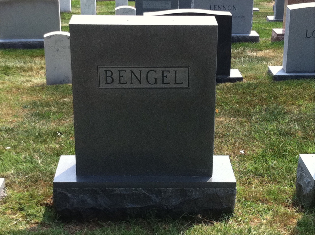 Back of headstone — Johnnie Bengel