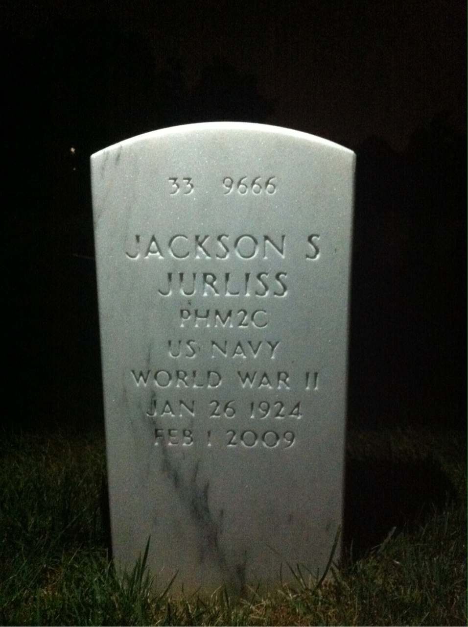 Back of headstone — Jackson Jurliss