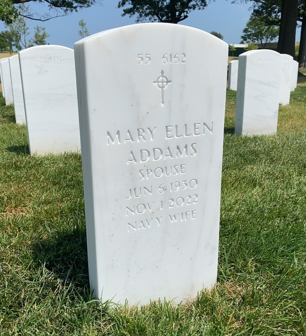 Back of headstone — John Addams
