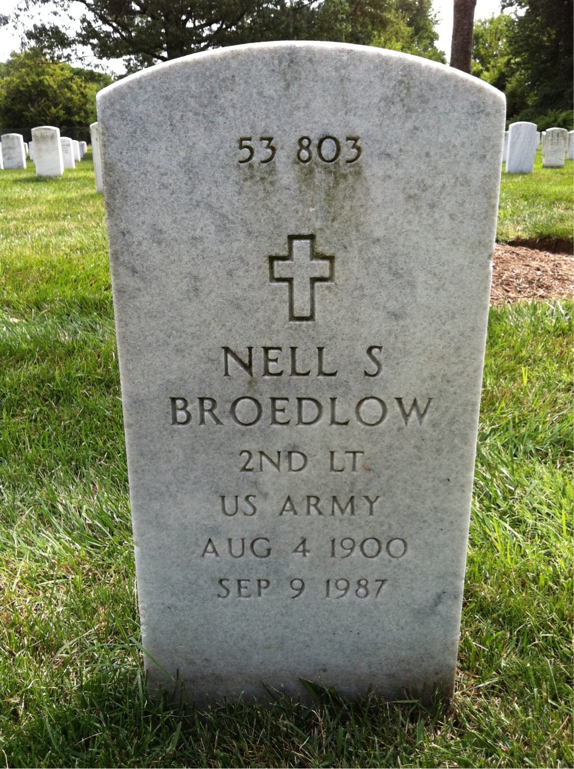 Back of headstone — Rudolph W Broedlow