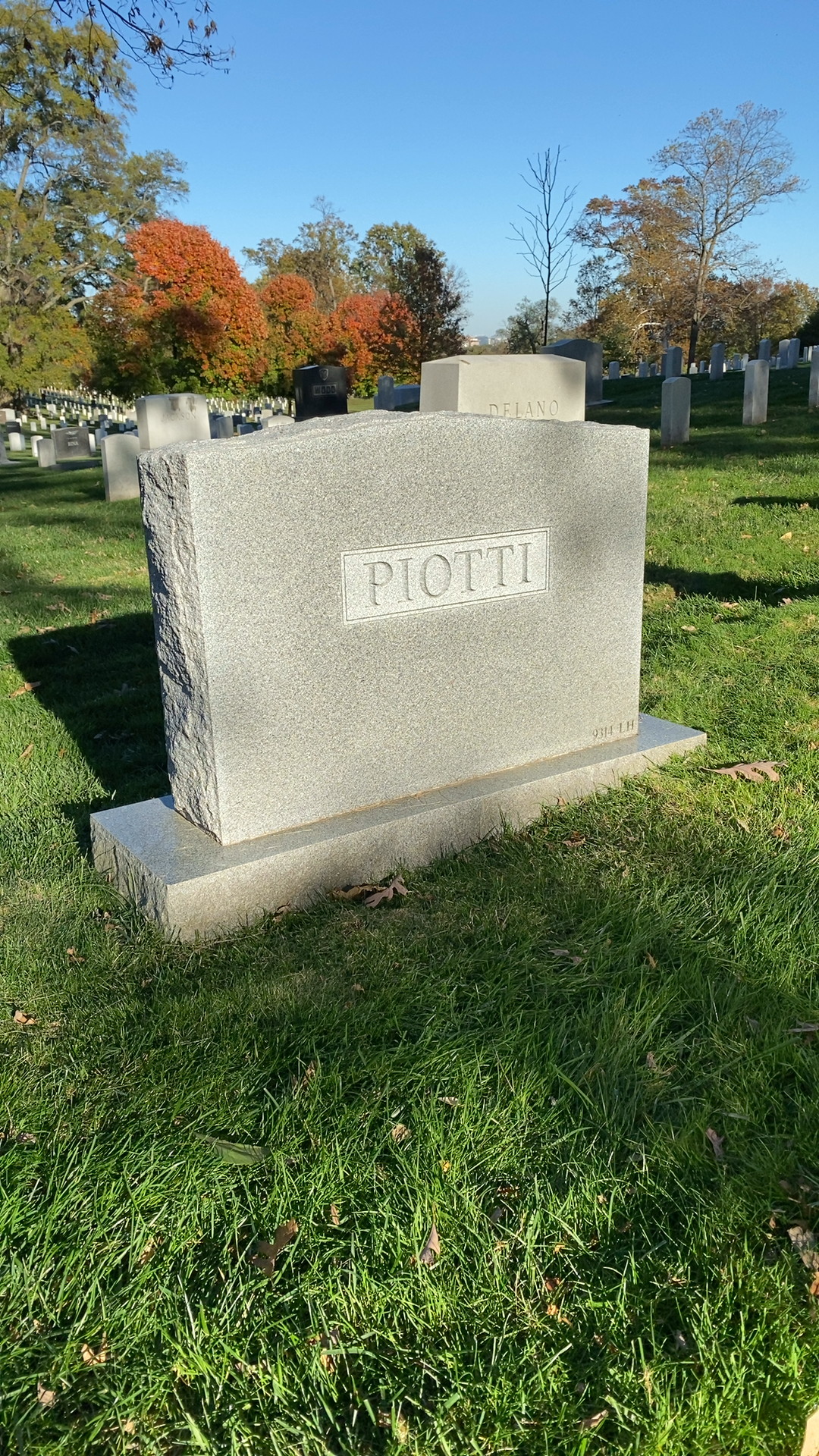 Back of headstone — Walter Theodore Piotti