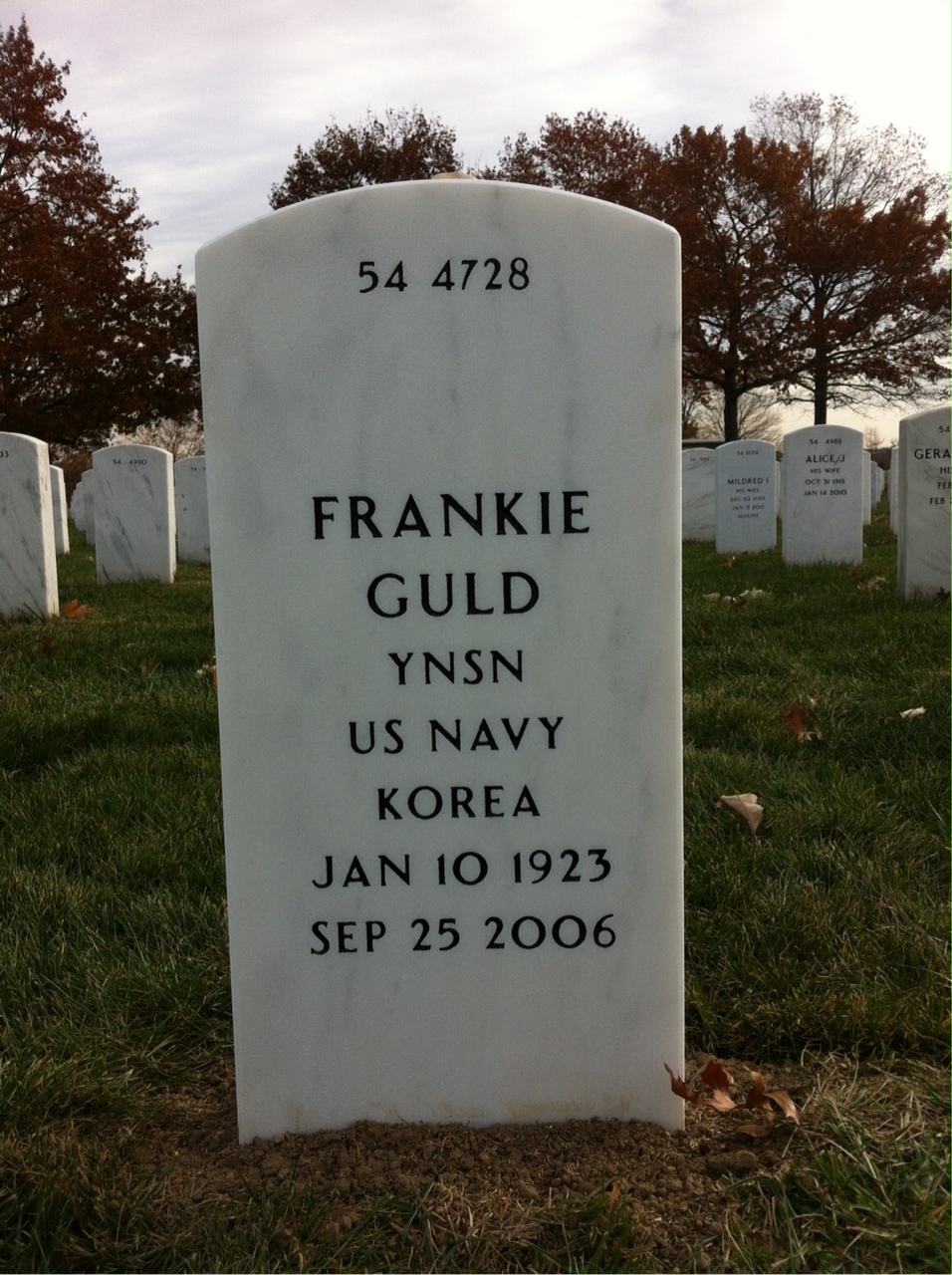 Back of headstone — Frankie Guld
