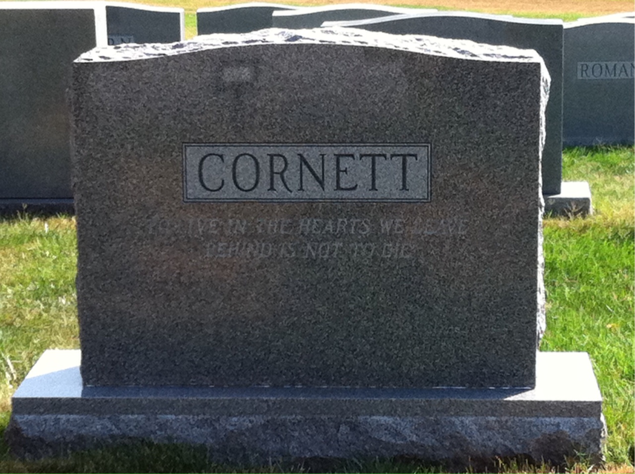 Back of headstone — Roy Cornett