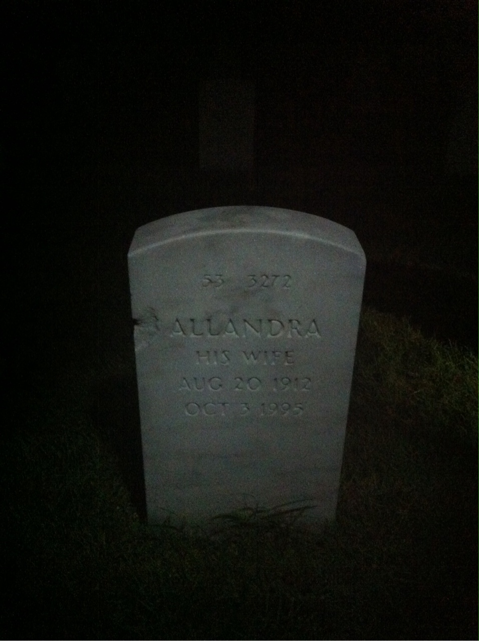 Back of headstone — Allandra Montgomery