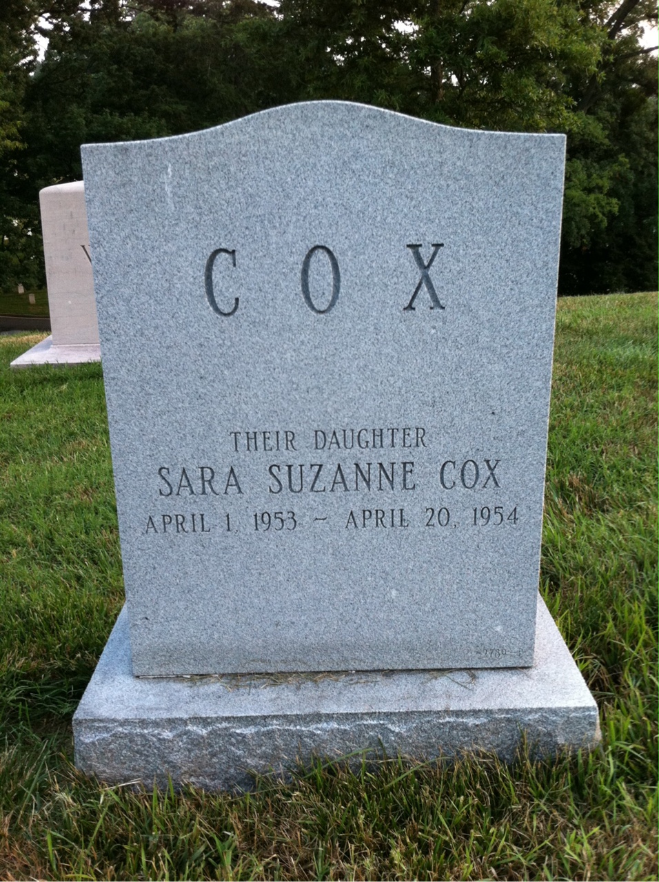 Back of headstone — Sara Cox