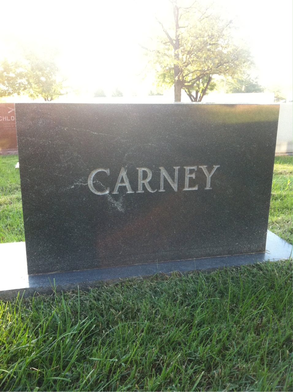 Back of headstone — William Joseph Carney
