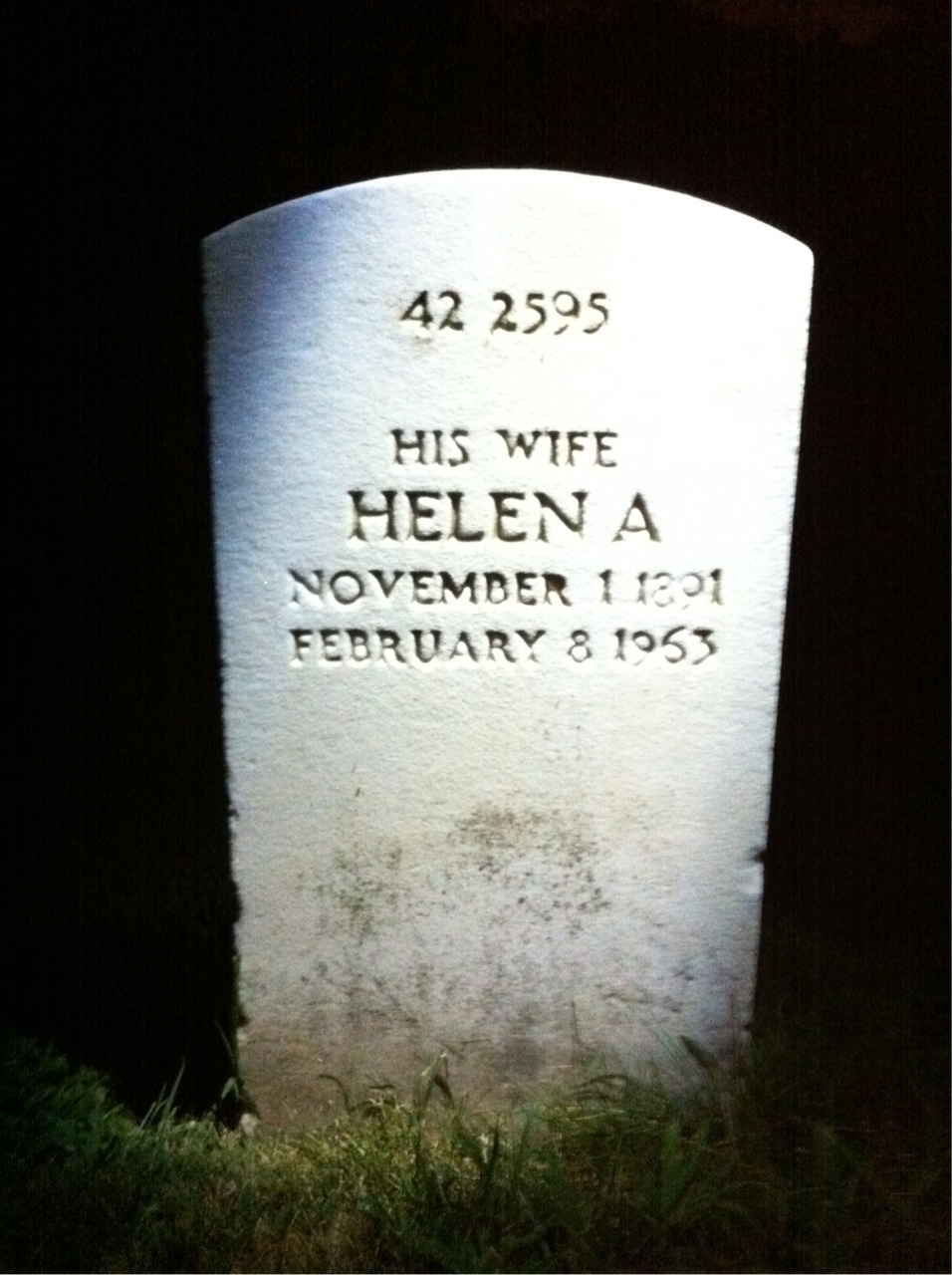 Back of headstone — Helen Barr