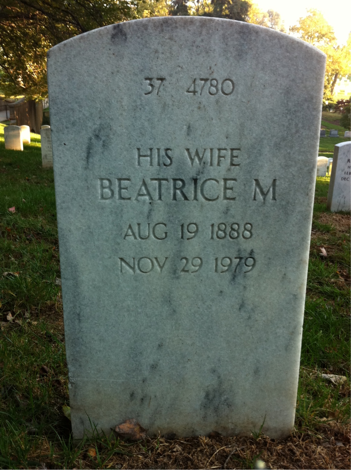 Back of headstone — Beatrice Aldrich