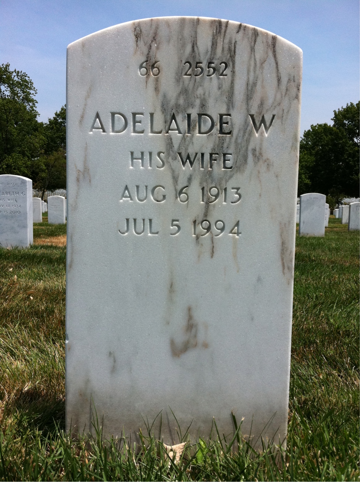 Back of headstone — Adelaide Allen