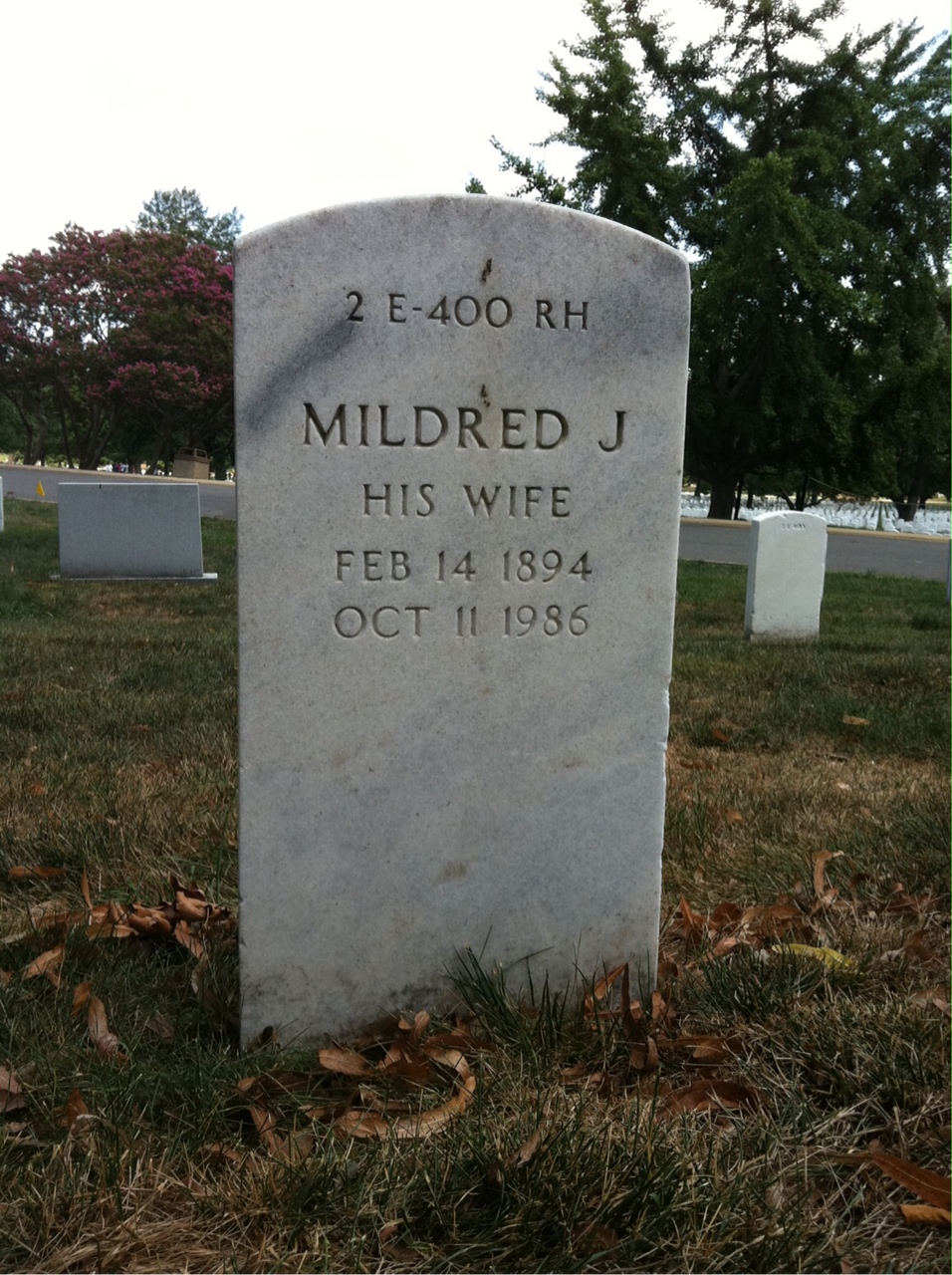 Back of headstone — Mildred Baker