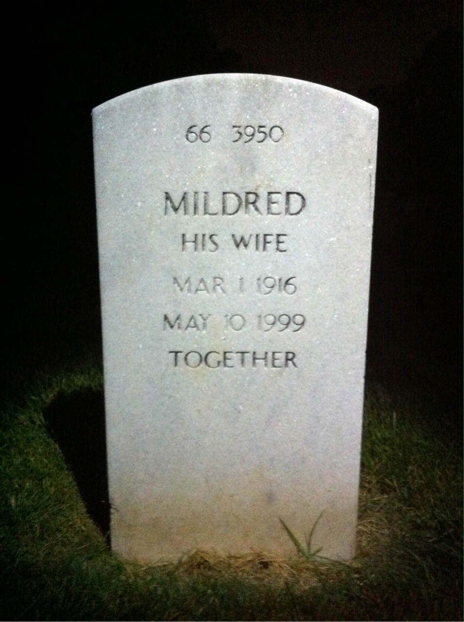 Back of headstone — Mildred Arnold