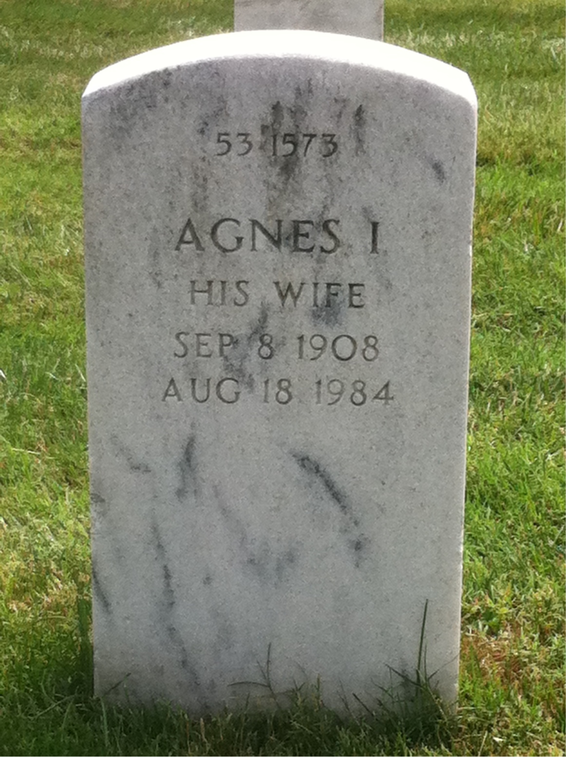 Back of headstone — Agnes Argue